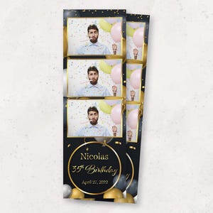 PhotoBooth Template | Birthday Photo Booth Template | Party Birthday Photo Booth Overlay | Black and Gold | 2x6 Strip | Balloons
