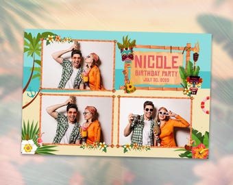 Luau photobooth template, Hawaiian Luau Party, Aloha Party, Photo Booth Template, Tiki Bar Birthday Theme, 4x6 Template