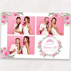 Photobooth Template | Sweet 16 Photo Booth Template | Photobooth Overlay | Birthday | Quinceañera | 4x6 | Watercolor Flowers