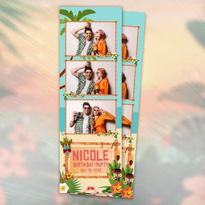 Plantilla para fotomatón Luau, fiesta hawaiana Luau, fiesta Aloha, plantilla para fotomatón, tema de cumpleaños Tiki Bar, tira de 2x6