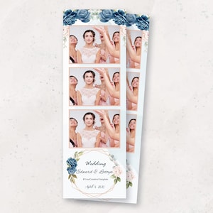 Wedding Photo Booth Template | Elegant PhotoBooth Template | Blue Floral Photo Booth Overlay | 2x6 Strip