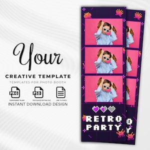 Photo booth template, Retro Photo Booth Template, 8bit Photo Booth Template , 2x6 strip, photobooth template, Birthday, Party