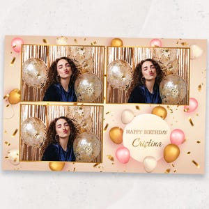 Photobooth Vorlage | Gold & Glam Geburtstagsfotostand Vorlage | Elegantes 4x6 Photobooth Overlay | Weiche Champagner Vorlage