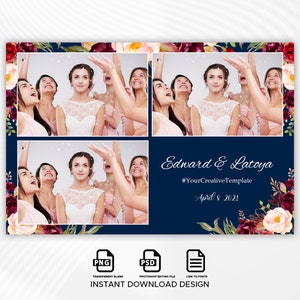 Wedding Photo booth Template, Elegant Photo Booth Template, Photo Booth Template Wedding, 4x6 strip, Floral photobooth templates