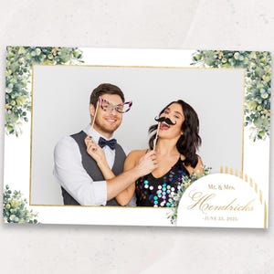 Photobooth Template | Elegant Greenery Wedding Photo Booth Template | 4x6 Wedding Photo Booth Overlay | Modern Floral Wedding
