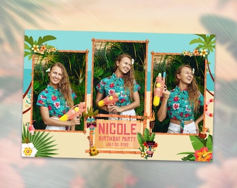 Luau photobooth template, Hawaiian Luau Party, Aloha Party, Photo Booth Template, Tiki Bar Birthday Theme, 4x6 Mirror Template