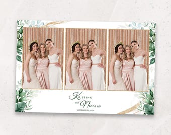 Modelo para cabine de fotos de casamento | Modelo elegante para cabine de fotos de casamento com tema de folhagem | Glitter dourado | Sobreposição para fotos de casamento 4x6