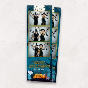 Halloween Photo Booth Template | Spooky Graveyard Party Photobooth Overlay | 2x6 | Bat & Pumpkin | Trick or Treat | PNG PSD Instant Download