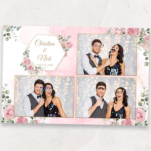 Wedding Photobooth Template | Pink Floral Photo Booth Template | 4x6 Elegant Photo Booth Overlay | Bridal Shower | Anniversarie