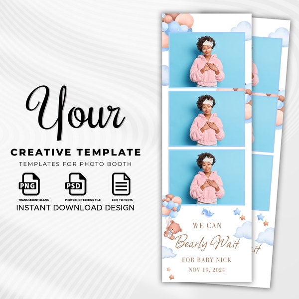 Barely Wait Photo Booth Template, Baby Shower photobooth template, Baby Birthday Overlay, 2x6 Strip, photo booth template for Barely Wait