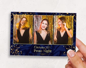 Modèle de cabine photo pour bal de promo, bleu marine et or élégant fête de remise des diplômes, modèle de cabine Photo miroir 4 x 6, téléchargement immédiat PSD PNG