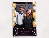 Elegant Birthday Photo Booth Template | Luxury Black & Gold Party Photobooth Overlay | PNG, PSD Instant Download