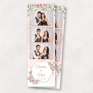 Wedding Photobooth Template | Pink Floral Photo Booth Template | 2x6 Strip Photo Booth Overlay | Bridal Shower | Elegant Wedding Template