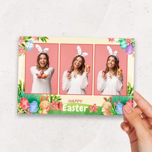 Photo Booth Template | Happy Easter PhotoBooth Overlay | 4x6 Mirror | Bunny | PNG, PSD Instant Download