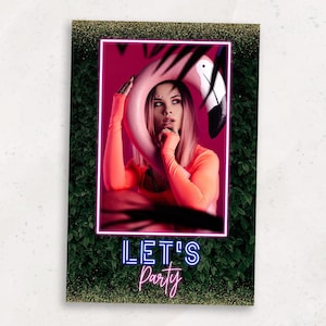 Photobooth Template | Garden Neon Party Photo Booth Template | 4x6 Selfie Neon Garden Photobooth Overlay | PNG, PSD Instant Download