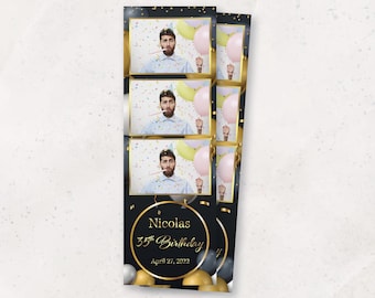 Photo Booth Template - Birthday Black and Gold Balloon Photobooth Overlay Design