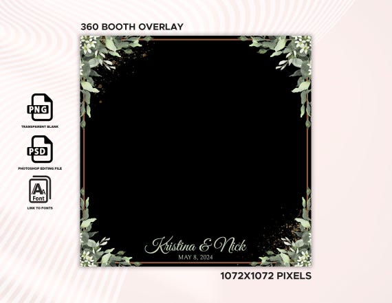 360 Overlay, Wedding 360 Booth Overlay , Flowers 360 Photo Template, 360 Spinner Overlay, Sweet 16 Overlay, 360 Video Overlay