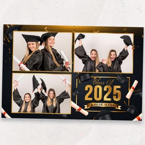 Graduation Photo Booth Template | Photobooth Template | Class of 2025 | Black and Gold Grad Party Overlay | Prom Party | 4x6 | Grad Cap