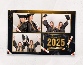 Graduation Photo Booth Template | Photobooth Template | Class of 2025 | Black and Gold Grad Party Overlay | Prom Party | 4x6 | Grad Cap