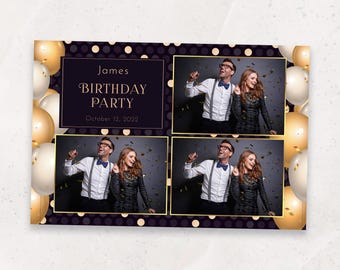 Elegant Birthday Photo Booth Template | Black & Gold Party Photobooth Frame | Luxury Birthday Overlay | 4x6 PSD Template | Photobooth Layout