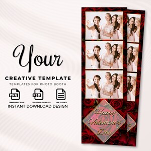 Valentine&#39;s Photo booth Template, Valentine&#39;s Day Photo Booth Template, Rose Photo Booth Template 2x6 strip