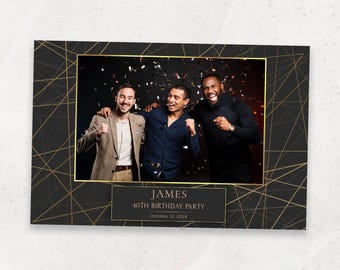 PhotoBooth Template | Birthday Photo Booth Template | Elegant Black & Gold Photo Booth Template | Luxury Party Overlay | 4x6 Template