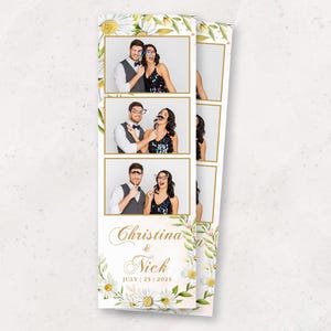 Modello per Photo Booth di matrimonio romantico con margherite / Sovrapposizione Photo Booth a strisce 2x6 / Fiori di margherite / Download immediato di PNG, PSD