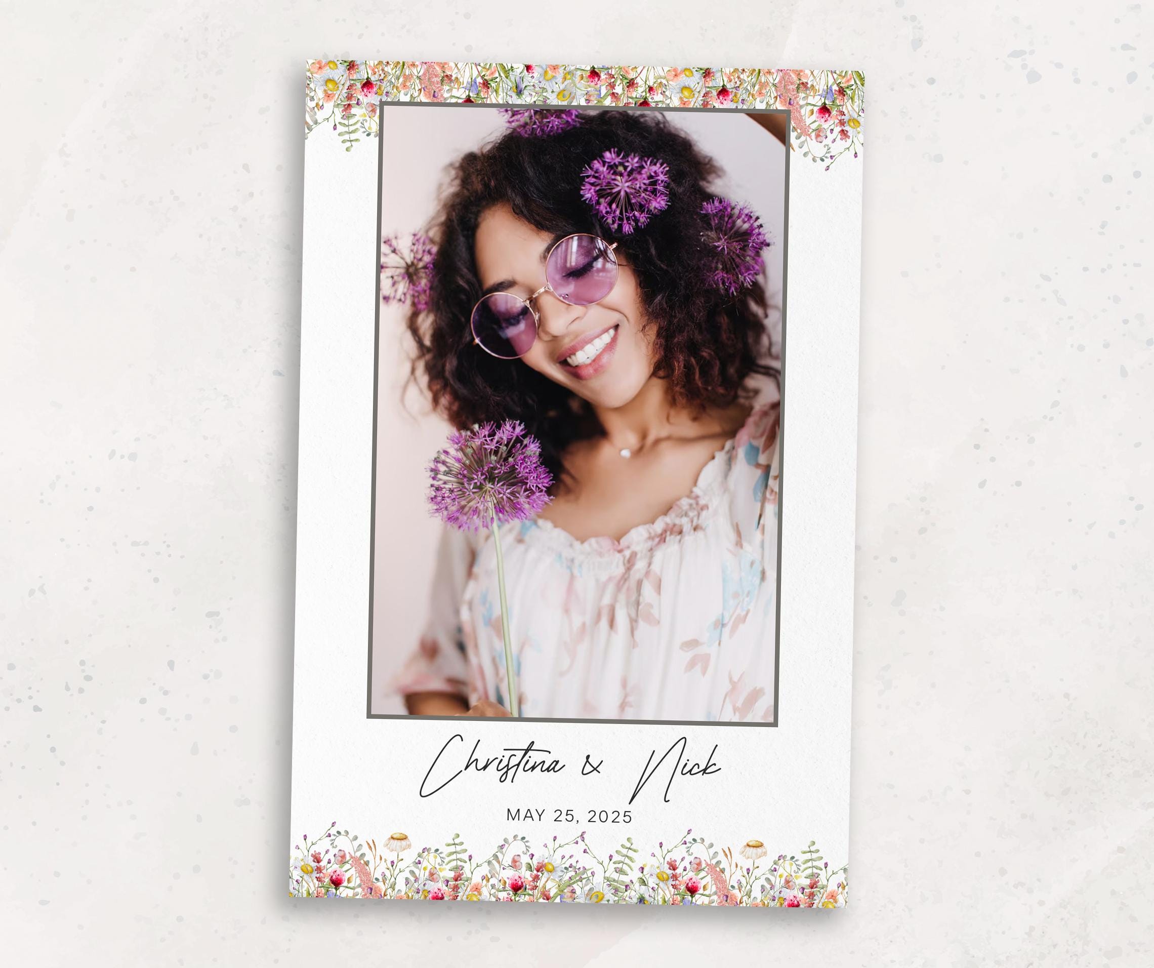 Wedding Photo booth Template | Wildflower PhotoBooth Template | Photo Booth Overlay | 4x6 Portrait | Bridal Showers