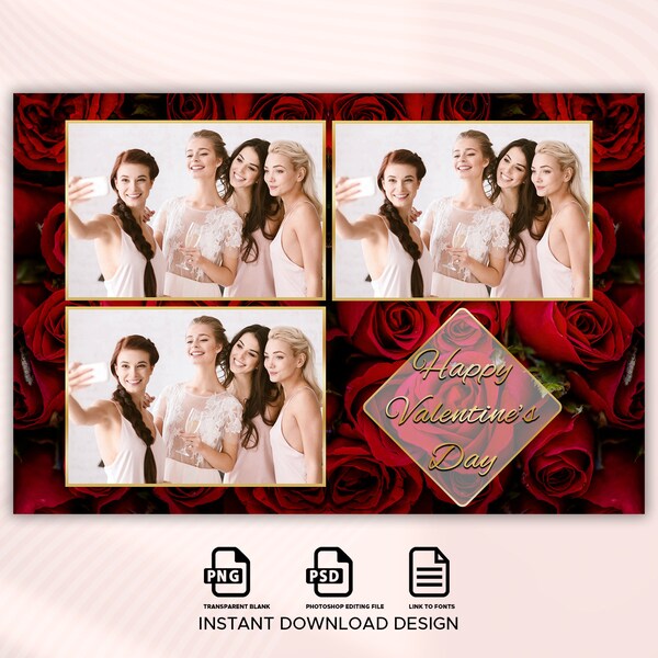 Valentine's Photo booth Template, Valentine's Day Photo Booth Template, Rose Photo Booth Template 4x6, postcard