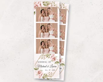Wedding Photobooth Template | Elegant Photo Booth Template | 2x6 Strip Photo Booth Overlay | Blush Pink Flowers | Soft Greenery