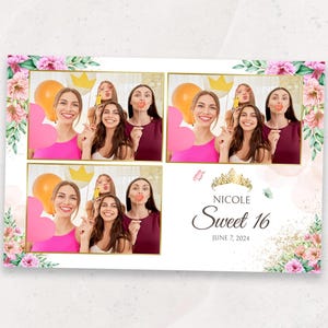 Photobooth Template | Sweet 16 Photo Booth Template | Sweet Sixteen Photo Booth Overlay | 4x6 | Quinceanera | Flowers | Tiara | Butterfly