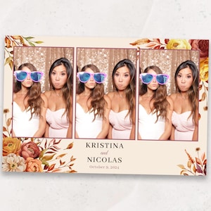 Fall Wedding Photobooth Template | Autumn Flora Photo Booth Template | 4x6 Mirror Photo Booth Overlay | Editable PSD | Rustic Boho Wedding