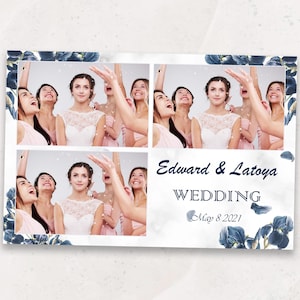 Photobooth Template | Navy Floral Wedding Photo Booth Template | 4x6 | Iris Flowers Photo Booth Overlay | PNG, PSD Instant Download