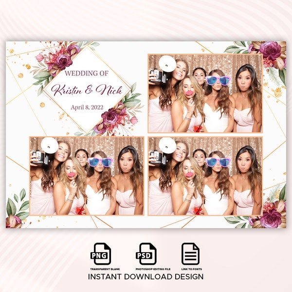 Photobooth Templaet Wedding Bridal Shower Sweet 16 Floral Anniversary Photo Booth Template 4x6 Photobooth Template