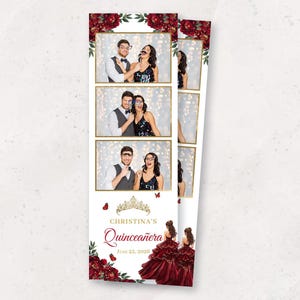 Quinceañera Photo Booth Template | Red Gold Roses Tiara (2x6 Digital Download)