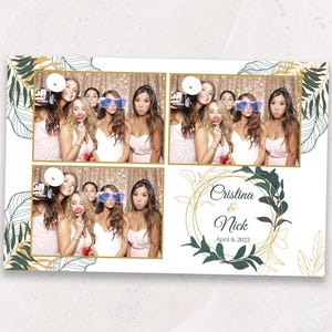 Minimal Leaf Wedding Photo Booth Template | Elegant Greenery and Gold Frame | 4x6 Photo Booth Overlay | PNG, PSD Instant Download