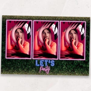 Photobooth Template | Garden Neon Party Photo Booth Template | 4x6 Mirror Neon Garden Photobooth Overlay | PNG, PSD Instant Download
