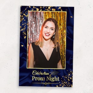 Prom Photobooth Template | Navy Blue and Gold Elegant Party Overlay | Grad Photo Booth Template | Photo Booth Overlay | 4x6 Portrait