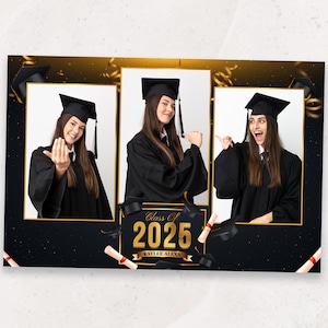 Graduation Photo Booth Template | Photobooth Template | Class of 2025 | Black and Gold Grad Party Overlay | 4x6 | Mirror Photobooth Template