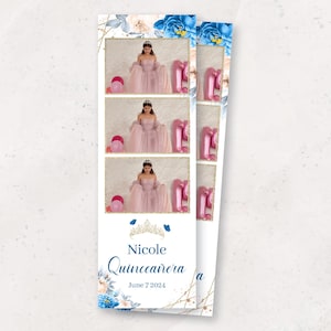 Quinceanera PhotoBooth Template | Blue & Gold 2x6 Photobooth Overlay | Elegant Sweet 16 Birthday Overlay | PSD Instant Download