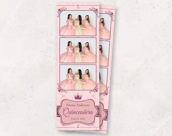 Sweet 16 Photobooth Template Quinceanera Photo Booth Overlay 2x6 Photo Strip Pink Sweet Sixteen Photo booth Template 15th Birthday