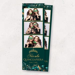 Szablon fotobudki na quinceañera – nakładka na fotobudkę w kolorze zielono-złotym 2x6