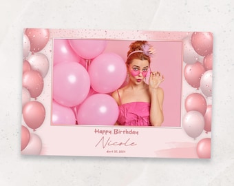 Photobooth Template | Pink Birthday Photo Booth Template | Glamorous 4x6 Photobooth Template | Elegant Party Overlay | Birthday | Balloons