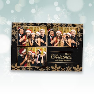 Christmas Photo Booth Template | Photobooth Template | Elegant Gold Snowflake | 4x6 Overlay | Holiday Party | PNG, PSD Instant Download