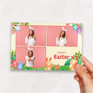 Photo Booth Template | Happy Easter PhotoBooth Overlay | 4x6 | Bunny | PNG, PSD Instant Download