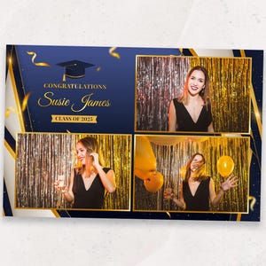Graduation Photo Booth Template | Photobooth Template | Class of 2025 | Navy Blue & Gold Grad Party Overlay | 4x6 | Grad Cap | Senior Nights