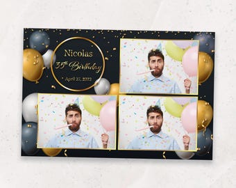 Photo Booth Template - Birthday Black and Gold Party 4x6 Balloon Design