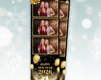 Glam Gold Glitter New Year's Eve Photo Booth Template (2x6" Strip) (Digital Download)
