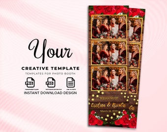 Rustic Wedding Photobooth Template, Red Roses Photobooth Template, 2x6 Wedding Photo booth Template, photo booth template wedding