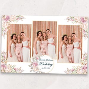 Photobooth Template | Wedding Photo Booth Template | 4x6 Photo Booth Overlay | Watercolor Roses | Pink and Gold | PNG, PSD Instant Download